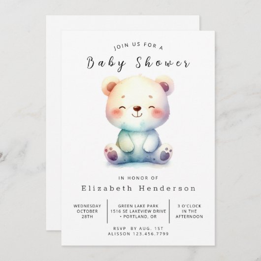 Woodland Digital Bear Baby Dusche Einladung (Vorne/Hinten)