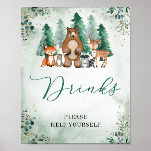 Woodland Drinks signieren Baby Duschwaldtiere Poster