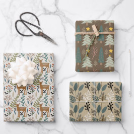 Woodland Earth Tones Muster Urlaub Geschenkpapier Set