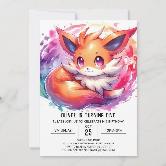 Woodland Editable Fox Birthday Einladung (Vorderseite)