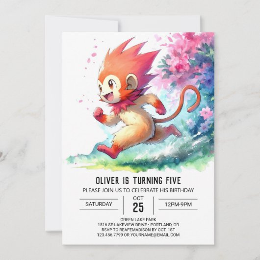 Woodland Editable Monkey Birthday Einladung (Vorderseite)