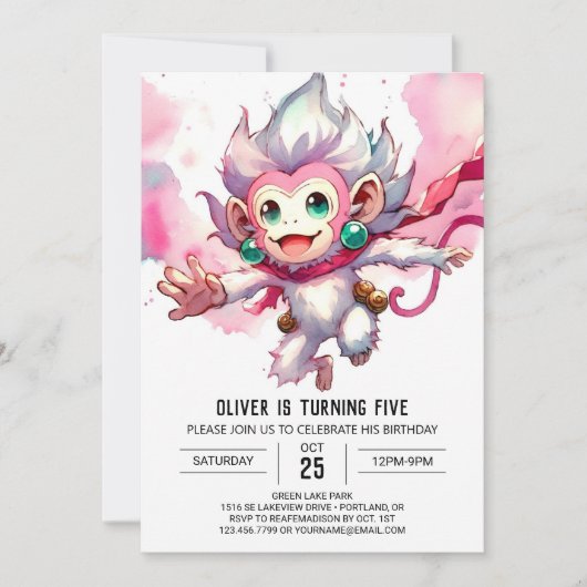 Woodland Editable Monkey Birthday Einladung (Vorderseite)