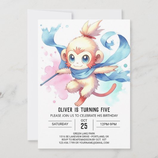 Woodland Editable Monkey Birthday Einladung (Vorderseite)