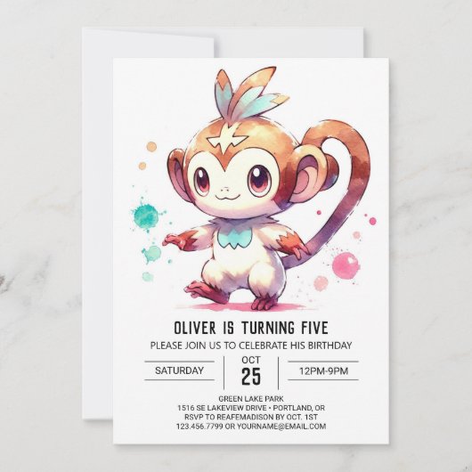 Woodland Editable Monkey Birthday Einladung (Vorderseite)