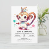 Woodland Editable Monkey Birthday Einladung (Stehend Vorderseite)