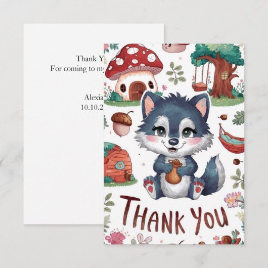 Woodland Editable Wolf Dankeskarte (Vorne/Hinten)