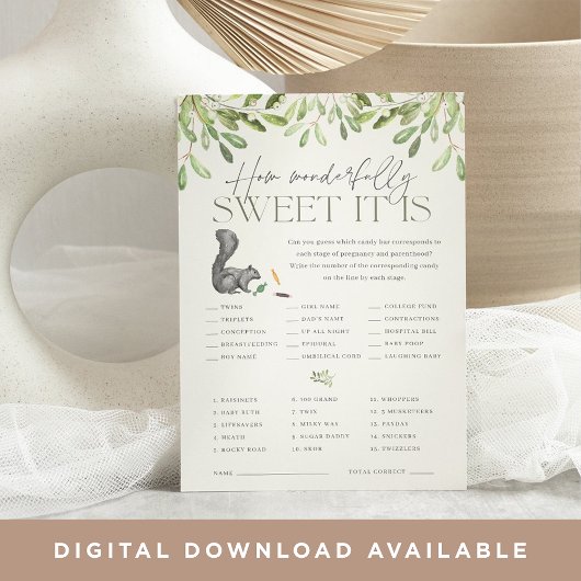 Woodland Eichhörnchen Kinderdusche Candy Game Card Einladung