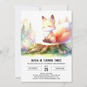 Woodland Elegant Fox Geburtstag digital Einladung