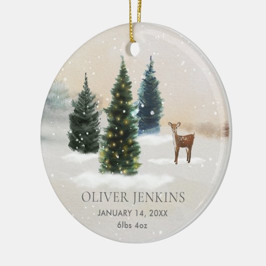 Woodland Erste Weihnachtsfeier mit dem Geburtsstat Keramik Ornament (Links)