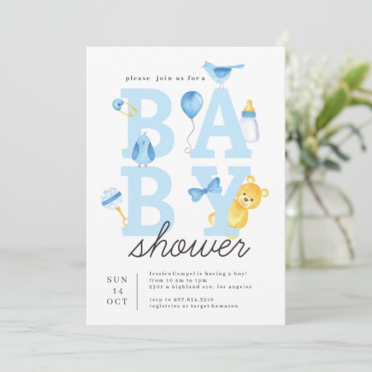 Woodland Es ist ein Junge Wald Freunde Baby Dusche Einladung (Stehend Vorderseite)