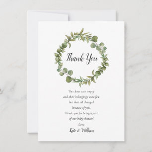 Woodland Eucalyptus Greenery Baby Shower Gedicht Dankeskarte