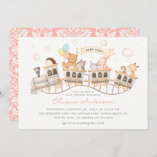 Woodland Express Babydusche Einladung (Vorne/Hinten)