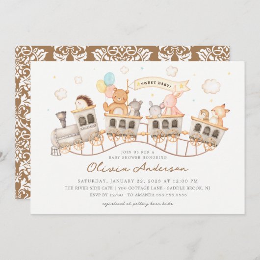 Woodland Express Kinderdusche Einladung (Vorne/Hinten)