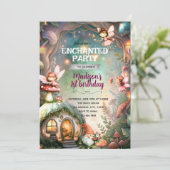 Woodland Fairy and Gnome Birthday Invitation Einladung (Stehend Vorderseite)
