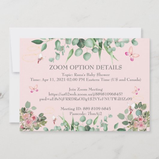 Woodland Fairy Baby Dusche Einladung (Rückseite)