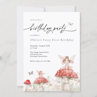 Woodland Fairy Mushroom Geburtstag Einladung