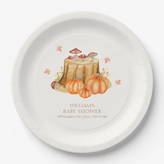 Woodland Fall Pumpkin Mushroom Kinderdusche Pappteller (Vorderseite)