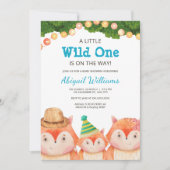 Woodland Family Fox Kinderdusche Wild One Einladung (Vorderseite)
