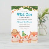 Woodland Family Fox Kinderdusche Wild One Einladung (Stehend Vorderseite)
