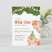 Woodland Family Fox Kinderdusche Wild One Einladung (Stehend Vorderseite)