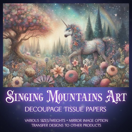 Woodland Fantasy Blume Einhorn Decoupage Seidenpapier