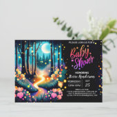 Woodland Fireflies Babydusche Einladung (Stehend Vorderseite)