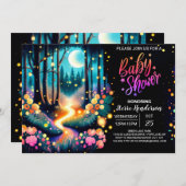 Woodland Fireflies Babydusche Einladung (Vorne/Hinten)