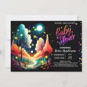 Woodland Fireflies Dreamy Night Baby Dusche Einladung (Vorderseite)