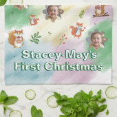 Woodland First Christmas Foto Baby Blanket Geschirrtuch (Gefaltet)