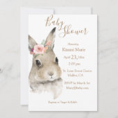 Woodland Floral Bunny Wcolor Script Baby Einladung (Vorderseite)