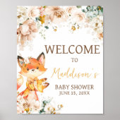 Woodland Floral Fox Babydusche Willkommen Poster (Vorne)