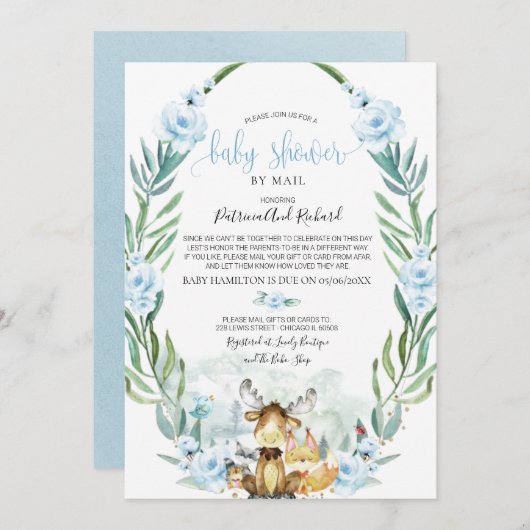 Woodland Floral Greenerity Kinderdusche per Mail Einladung (Vorne/Hinten)