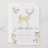 Woodland Floral Oh Deer Baby Dusche Einladung (Vorderseite)