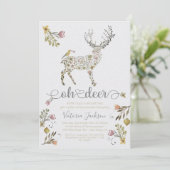 Woodland Floral Oh Deer Baby Dusche Einladung (Stehend Vorderseite)