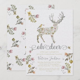 Woodland Floral Oh Deer Baby Dusche Einladung