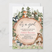 Woodland Floral Wood Slice Baby Dusche Einladung (Vorderseite)