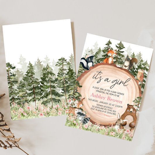 Woodland Floral Wood Slice Baby Dusche Einladung