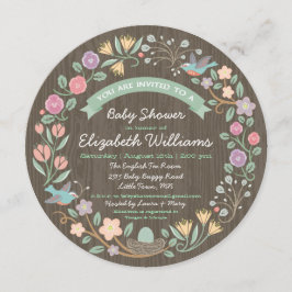 Woodland Floral Wreath Baby Shower Einladung II