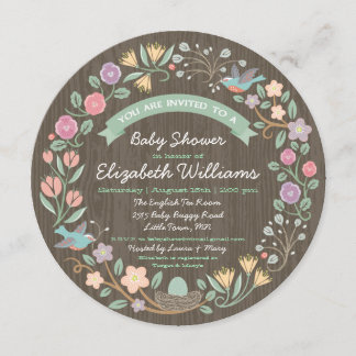 Woodland Floral Wreath Baby Shower Einladung II