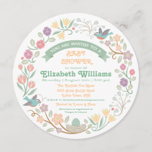 Woodland Floral Wreath Babydusche Einladung