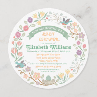 Woodland Floral Wreath Babydusche Einladung