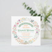 Woodland Floral Wreath Babydusche Einladung (Stehend Vorderseite)