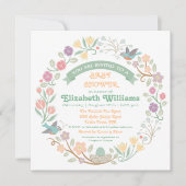 Woodland Floral Wreath Babydusche Einladung (Vorderseite)