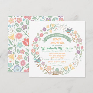Woodland Floral Wreath Babydusche Einladung