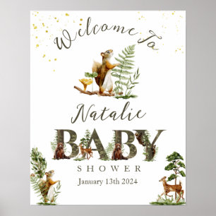 Woodland Forest Animal baby Dusche Begrüßungszeich Poster