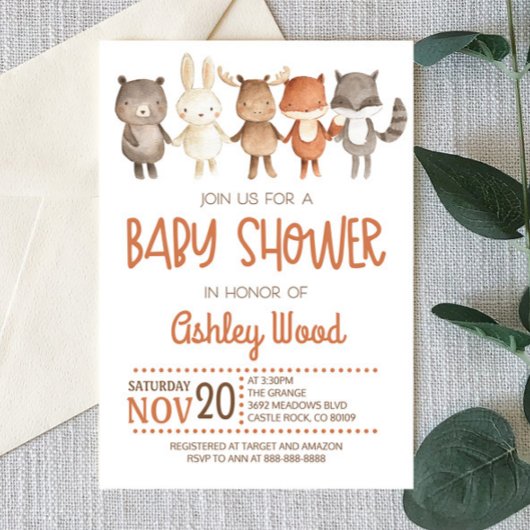 Woodland Forest Animal Baby Dusche Einladung