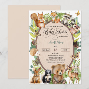 Woodland Forest Animal Baby Dusche Rustikal Niedli Einladung
