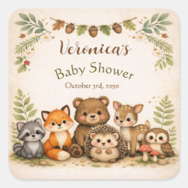 Woodland Forest Animal Baby Shower Quadratischer Aufkleber