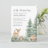 Woodland Forest Animals Adventure Baby Shower Einladung (Stehend Vorderseite)