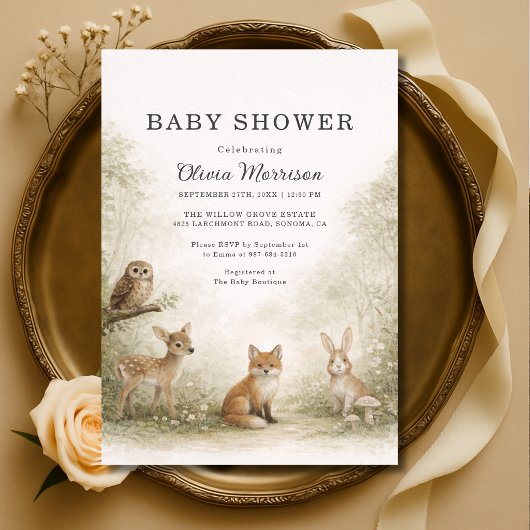 Woodland Forest Animals Baby Shower Einladung